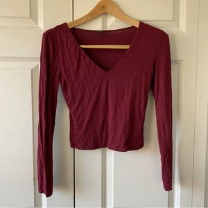 Windsor Deep Red V-Neck Long Sleeve Top